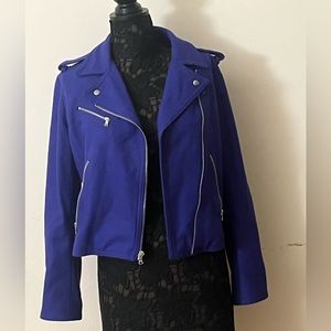 Wool blend blue moto jacket